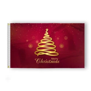 AGAS Weihnachtsfahne - Frohe Weihnachtsbaum & Sterne gold auf weinrot - mehrere Größen - Bild 1 von 31