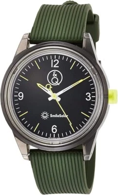 Citizen Q&Q RP10-006 Watch Smile Solar Waterproof Urethane Belt Mens Black Green - Image 1 of 4