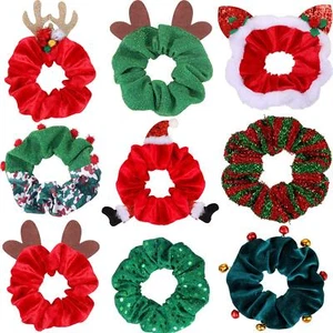 9 Pieces Christmas Hair Scrunchies Bulk Elk Santa Claus Elastic Hair Bands Xm... - Picture 1 of 6