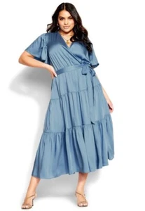City Chic Tiered Sweetness Maxi Dress Sze S / 16 Blue Ladies Plus wrap cocktail - Foto 1 di 9