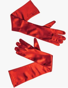 Happy Hippo Long Red Satin Opera Gloves Women, Cruella Deville, Red Riding Hood - Picture 1 of 4