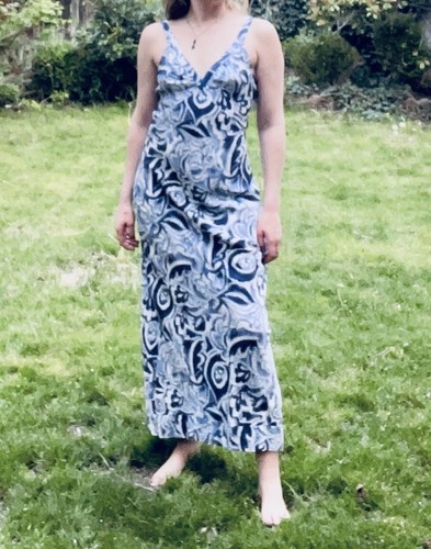 UNDERCOVER Abito slip lungo Victoria's Secret M misto cotone seta blu bianco lowback vintage