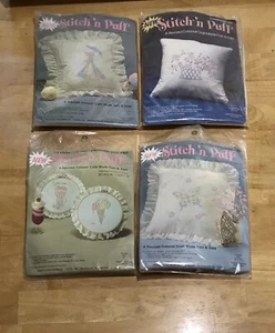 LOTE De Colección de 4 Kits Artesanales de Almohada Stitch n Puff NUEVO Punto de Cruz Flor - Imagen 1 de 11