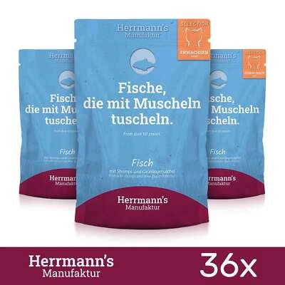 36 x Herrmanns Katzenfutter Fisch mit Grünlippmuschelpulver Tiernahrung 100Gr - Bild 1 von 2