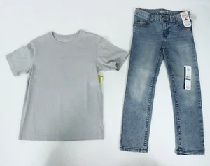 Boys 2 Piece Wonder Nation Short Sleeve Tee Slim Fit Denim Jeans Size 6 NEW - Picture 1 of 4