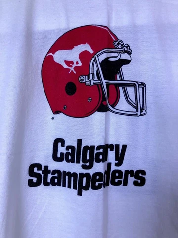 Vtg 80s CALGARY STAMPEDERS CFL JERSEY  t-shirt Large Carl Fodor Qb Marshall USA Cover