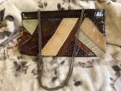 Vintage 1950s-60s ANDE Patchwork Snake Skin Clutch Purse Multicolor Browns - Image 1 of 4