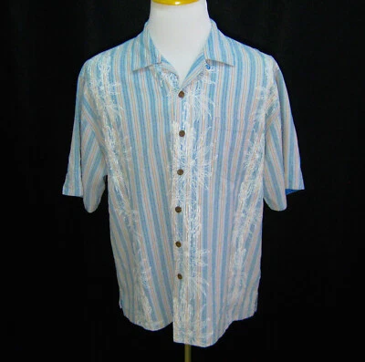 Camisa Aloha JAMAICA JAXX Para Hombre (Grande) Azul 100% SEDA Manga Corta Botón Frontal Foto 1 de 4