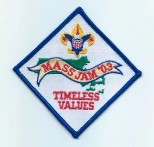 "Boy Scout Mass Jam- Timeless Values 2003 Shoulder Patch" (Blue Border, NOS) - Picture 1 of 2