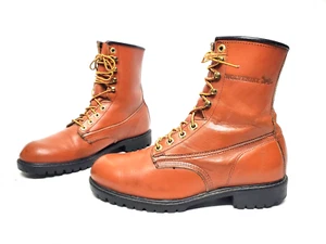 WOLVERINE Vintage USA-made 8" Unlined Leather Soft Toe Work Boots Men's US 8.5 E - Picture 1 of 10