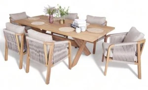 Designer Outdoor Garnitur Esstisch 6x Stühle Luxuriöse Gartenmöbel Holz - Bild 1 von 1
