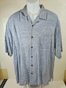 Camicia hawaiana Tommy Bahama uomo X-Large blu chiaro seta palma - Foto 1 di 7