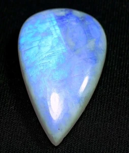 53 Ct 8X27X36 mm Natural Blue Fire Rainbow Moonstone Pear Cabochon Gemstones - Picture 1 of 2