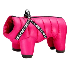 Winter Dog Coat with Harness Built Waterproof Padded Pet Jacket Zipper Clothes - Picture 1 of 31