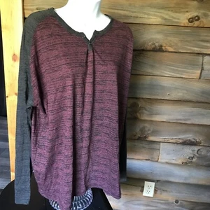 Swiss Cross Mens Shirt Size 2X Henley Long Sleeve Crew Neck maroon/gray - Picture 1 of 5
