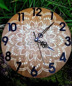 Handmade Engraved Wooden Mandala Wall Clock Yoga Pagan Relax Art Boho - Picture 1 of 5