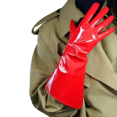  Guantes unisex de látex rojo brillante 38 cm mangas grandes de gran tamaño imitación cuero Foto 1 de 4