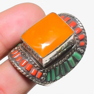 Yellow & Red Coral Turquoise Ring Tibetan Handmade Nepali Jewelry 9.75" NR 3302 - Picture 1 of 6