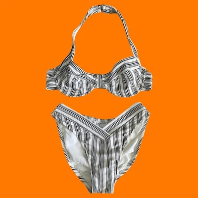 90's vintage striped hi cut high leg bikini bathing suit swimsuit LARGE ujena - Image 1 of 4