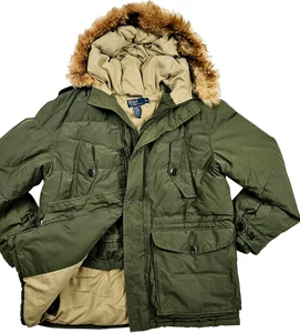 *HOT Men's POLO RALPH LAUREN @ SPORTS PARKA FUR HOODED DOWN PUFFER OLIVE Coat XL - Picture 1 of 17