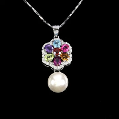 Collar de plata de ley 925 pera citrino amatista topacio fregona piedras preciosas joyería 18 Foto 1 de 4