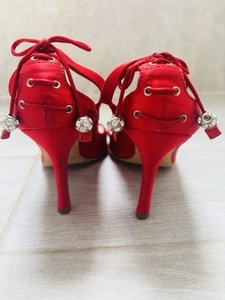 Giuseppe Zanotti with *new sole* Red Peep Toe Satin Stiletto - Picture 1 of 9