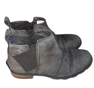 Sorel Gray Leather Emelie Waterproof Chelsea Ankle Womens Boots Size 9 VGUC - Picture 1 of 7