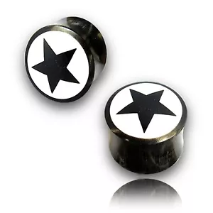 PAR DE TAPONES ESTRELLA 9/16" PULGADAS 14MM CUERNO INCRUSTACIÓN ORGÁNICA JOYERÍA CORPORAL OREJEROS - Imagen 1 de 2