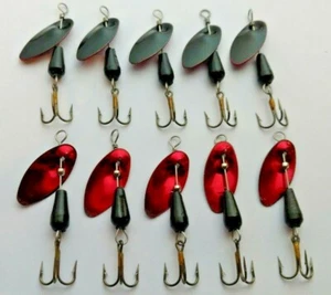 10 Größe 1/8 Unzen bis 1/2 Unzen Fischmaden Spinner schwarz vorne Bonbonrot hinten FISHHAWK - Bild 1 von 1