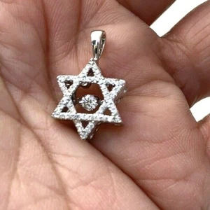 14k White Gold Star of David Floating Diamond Pendant Judaica - Picture 1 of 8