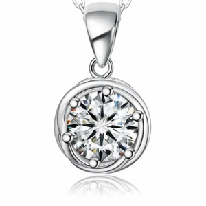 Sterling 925 Silber Halskette Rundschliff 17,72i Anhänger Collier Damen Schmuck - Bild 1 von 6