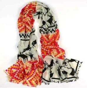 100% wool scarf women neckerchief Shawl wrap large plaid red orange black W171 - Picture 1 of 4