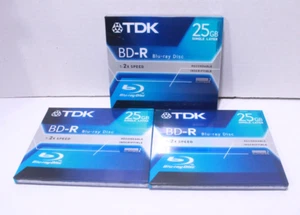 3x TDK Blu-Ray 1-2X 25GB BD-R Single Layer Disc Recordable BD-R25A New Sealed - Picture 1 of 3