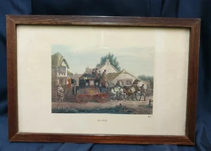 CHARMANTE KLEINE GRAVUR KUTSCHE RELAIS PFERDE MIT DEM TITEL ALL RIGHT GERAHMT - Bild 1 von 7