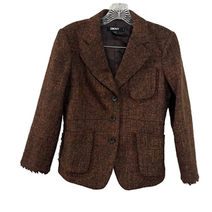 DKNY Womens Rust Wool Tweed Long Sleeve Blazer Jacket Size 6 - Picture 1 of 4