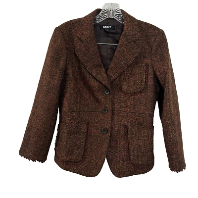 DKNY Womens Rust Wool Tweed Long Sleeve  Blazer Jacket Size 6 - Image 1 of 4