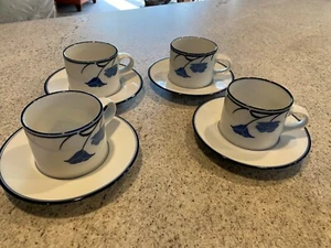 Dansk Tivoli La Tulipe Belle Fleur Blue White Set of 4 Cups and Saucers - Japan  - Picture 1 of 6
