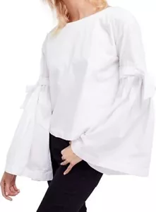 Free People Sz S So Obviously Yours Bell Sleeves Lined Top Blouse In White - Picture 1 of 7