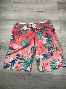 Hollister Shorts Men 32 Pink Blue Hawaiian Floral Flowers Swim Trunks Stretch - Picture 1 of 9