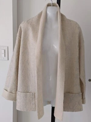 Chaqueta CHICO'S NUEVA SIN ETIQUETAS 100% lana hervida marfil/plateado manga kimono abierta delantera M/L Foto 1 de 4