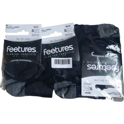 3 Pairs Feetures Plantar Fasciitis Relief Ultra Light Quarter Runing Socks, XL - Image 1 of 4