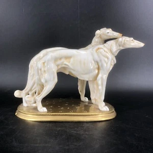 Windhund Paar Karl Ens Porzellan Figur Art Deco 28 cm Windhunde Jagd farbig gold - Bild 1 von 14