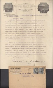 DES MOINES, IA ~OSCAR VANDERBILT, NORTHERN PACIFIC RR ~ COVER & LETTERHEAD 1890 - Picture 1 of 3
