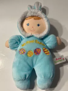 June Garden My First Easter Doll Baby Rattle Blue￼ Plush Stuffed Animal Lovey - Picture 1 of 6