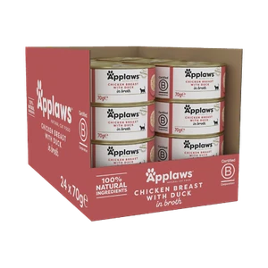 Applaws Natural Wet Cat Food Chicken Breast with Duck in Broth 24 x 70g Tins - Picture 1 of 6