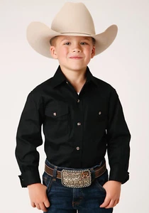 Roper Boys Kids Black 100% Cotton Snap L/S Western Shirt - Picture 1 of 4