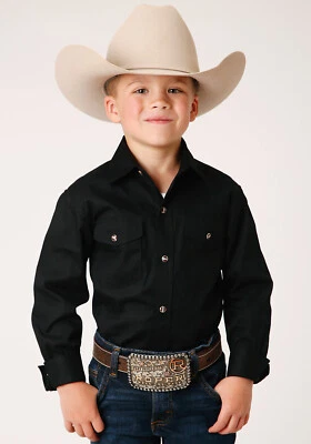Roper Boys Kids Black 100% Cotton Snap L/S Western Shirt - Image 1 of 4