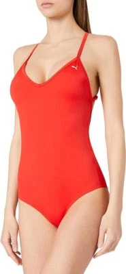 Maiô feminino PUMA decote em V com costas cruzadas peça única, preto - Imagem 1 de 4