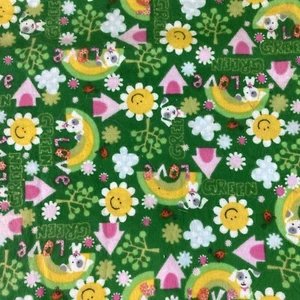 Rainbow Sun LOVE GREEN Dog Puppy Birds Flannel FABRIC JOANN FABRICS 14" x 41" - Picture 1 of 9