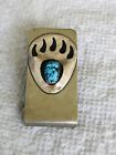 Navajo Turquoise Bear Paw Money Clip (Only Top Paw Is Sterling)